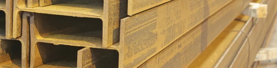 Structural steel beams and columns stacked in Territory Steel yard